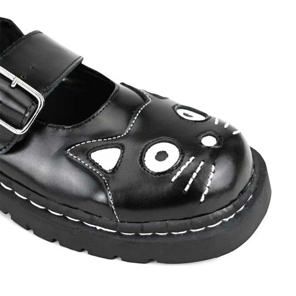 TUK Footwear TUK Womens Mary Jane Kitty Black Leather Platform Goth Shoes - T2025