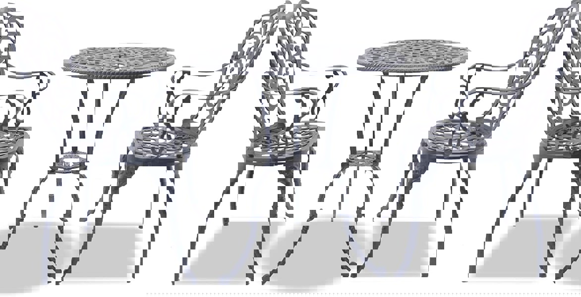 Centurion Supports BANGUI Grey Luxurious Garden and Patio Table and 2 Large Chairs with Armrests Cast Aluminium Bistro Set