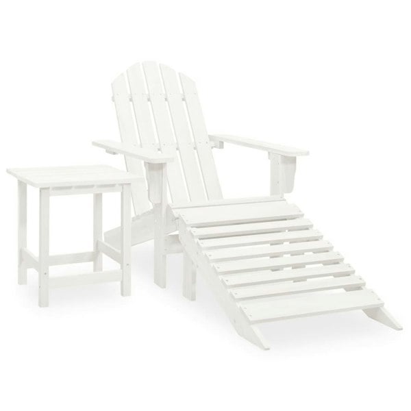 Berkfield Garden Adirondack Chair with Ottoman&Table Solid Fir Wood White
