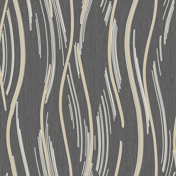 World Of Wallpaper Shimmer Wave Textured Wallpaper - Black/Gold