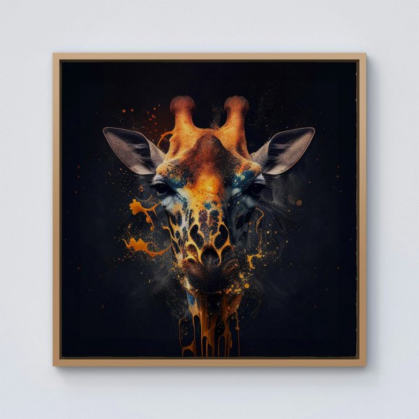 Warren Reed Golden Giraffe Face Splash Art Framed Canvas