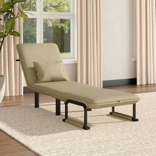 Grey/Khaki Upholstered Single Sleeper Chair Convertible Sofa Bed with Metal Legs Recliners Living and Home