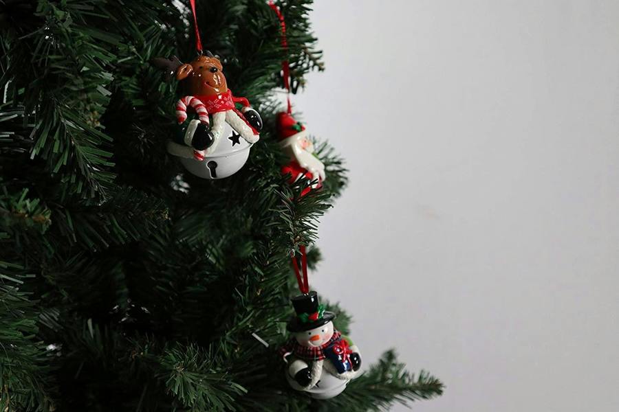 12pc Christmas Hanging Decorations Santa, Snowman and Reindeer Ceramic Set with Bells and Ribbons image 5