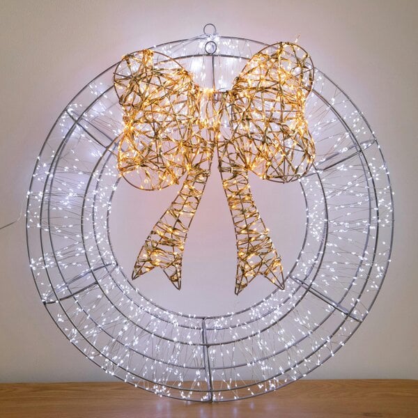 Samuel Alexander 60cm Galaxy Light Up Christmas Wreath with Bow & Cool White 2000 LEDs