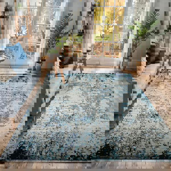 Livabliss Sunderland-Abstract Blue Grey Modern Marble Rug