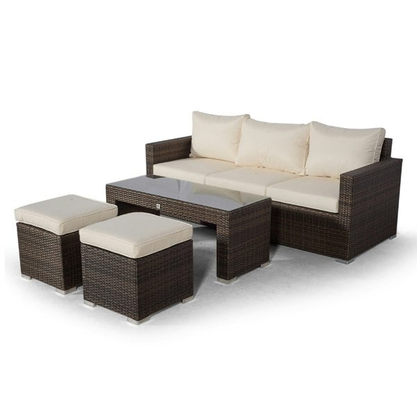 Giardino Sydney Rattan 3 Seater Sofa Set with Coffee Table and 2 Stools