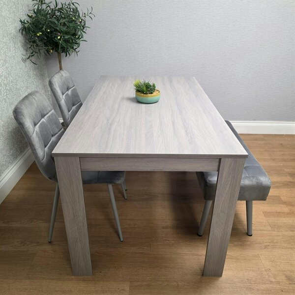 Kosy Koala Modern Rectangle Dining Table Set With 2 Grey Velvet Chairs And 1 Grey Bench Dining Room Furniture
