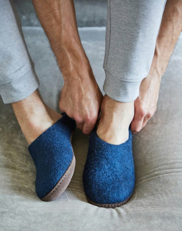 British Boxers Men's Handmade Eco Felt Suede Sole Mule Slippers – Navy