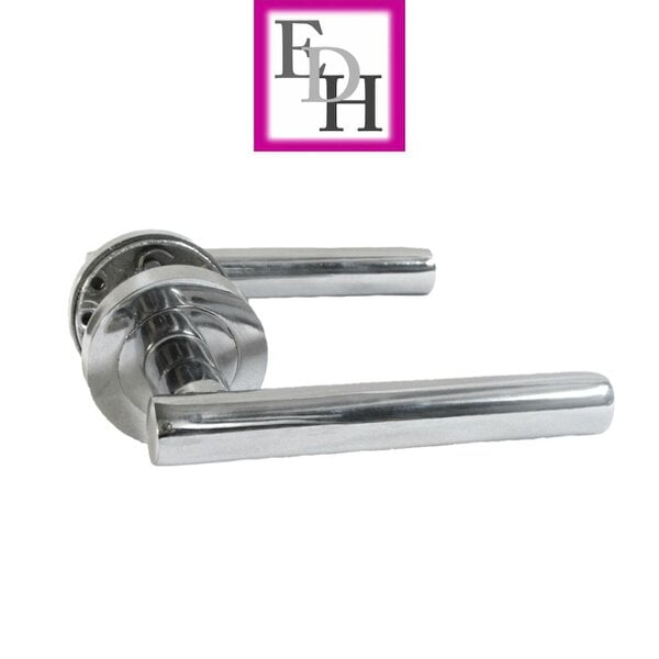 EDH Door Hardware Modern Chrome Straight T-Bar Door Handles with Round Rose + Tubular Latch