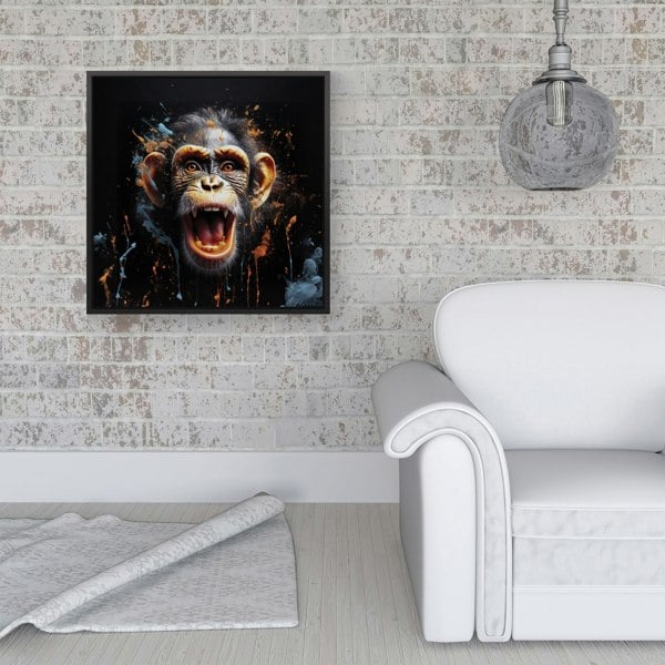 Warren Reed Monkey Face Splash Art Framed Canvas