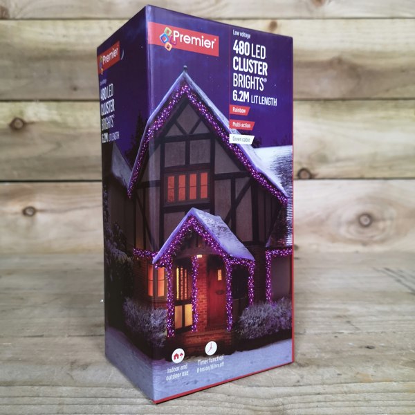 Samuel Alexander 480 LED 6.2m Premier Clusterbrights Indoor Outdoor Multifunction Mains Operated Christmas Cluster Lights with Timer in Rainbow