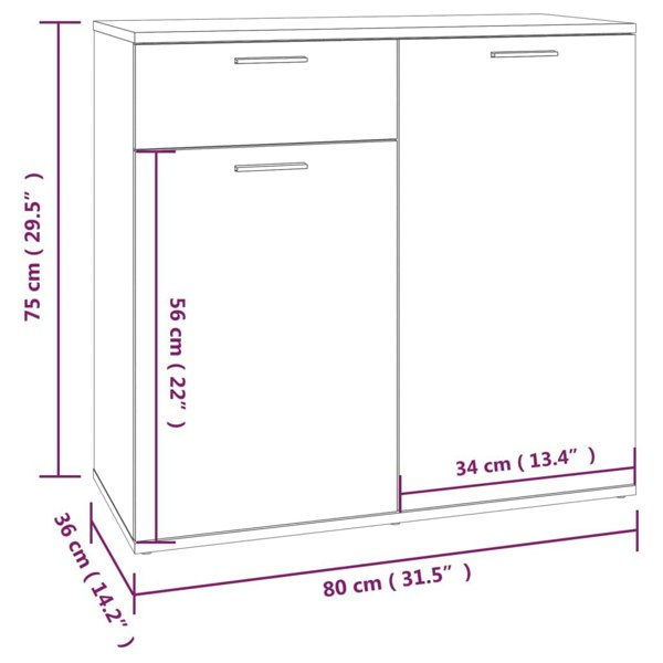 Berkfield Sideboard Grey Sonoma 80x36x75 cm Engineered Wood