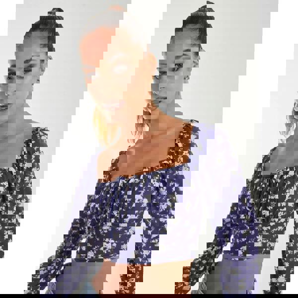 Pink Vanilla Floral Printed Milkmaid Long Balloon Sleeve Top