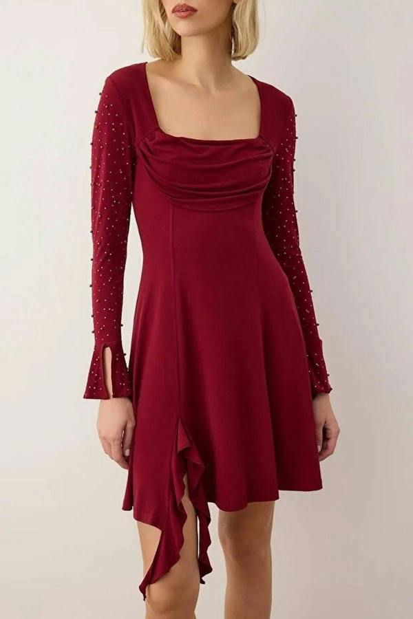 WOVCOR Knit Short Elegant Evening Dress with Pearl Accessories
