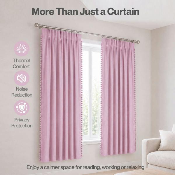 Marlow Pink Pom Pom Curtains for Nursery & Baby Girls Room 46"x72"  2 Panels