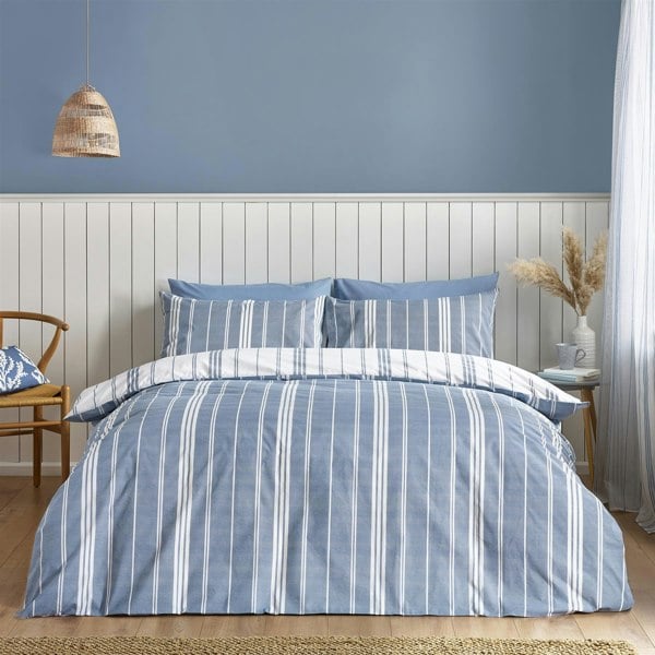 Catherine Lansfield Harbour Stripe Blue Duvet Cover Set