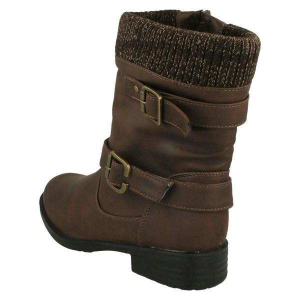 Spot On Ladies Spot On Warm Lined Buckle Detailed Mid Calf Boots F51182