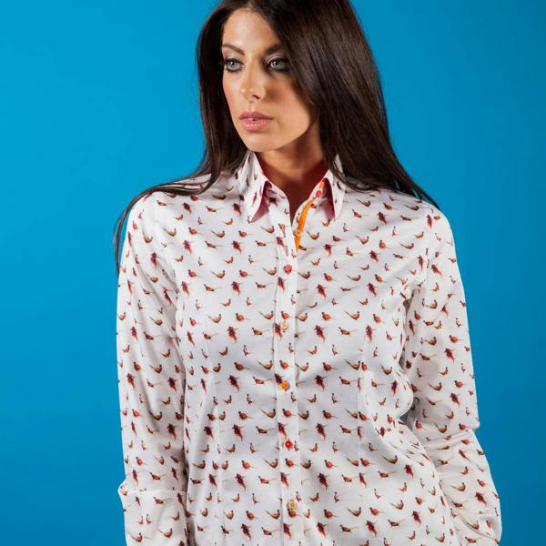 SMALL PHEASANT PRINT WOMENS SHIRT - Premium Men's Patterned Shirt by Claudio Lugli | Bold Design, Tailored Fit, Best Printed Shirts