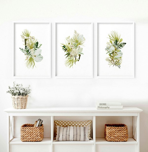 Botanical print wall art | set of 3 unique wall art for living room