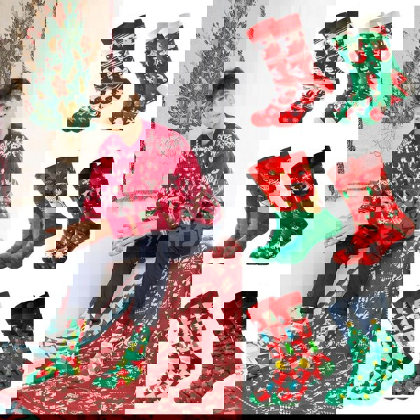 Anyfootwear 5 Pairs Red Blue Holiday Socks Winter 5–13