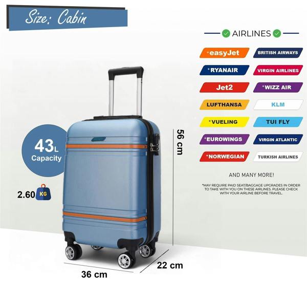 Infinity Luggage Hard Shell Cabin 36 x 22 x 56 cm ABS Suitcase Suitable for Easyjet, Ryanair, Wizzair