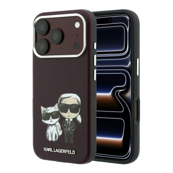Karl Lagerfeld Smooth Karl & Choupette Bodies Sketch Case with MagSafe for iPhone 17/18 Pro Max 6.9" Burgundy - KLHMP18X6PWKCIDR