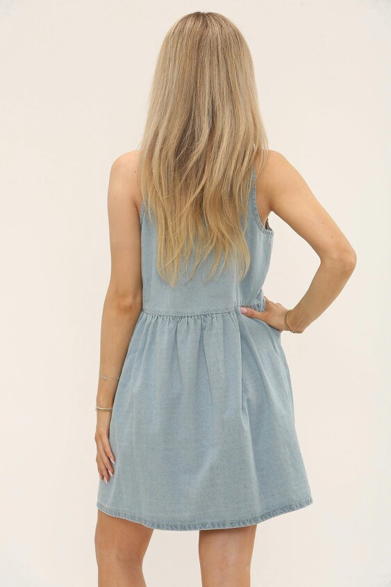 Light Blue Sleeveless Denim Smock Dress