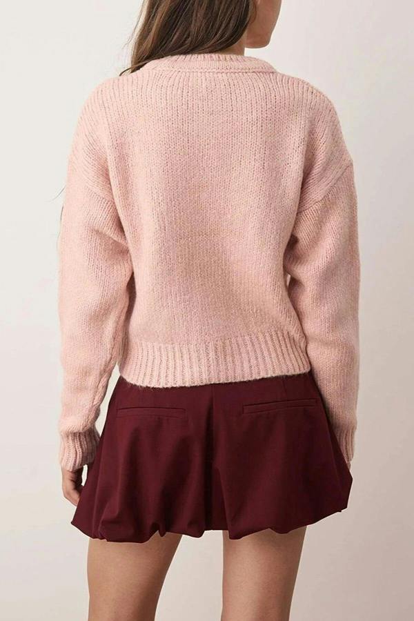 WOVCOR Christmas Themed Crop Soft-Textured Knit Sweater