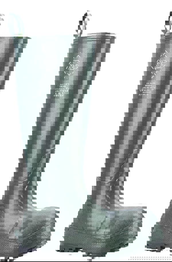 Muck Boots MUCK Boots Mudder S5 Mens Steel Toe Stable Farm Tall Wellington, image of a tall green rubber farm boot with steel toe and rugged sole for farm work and stability.