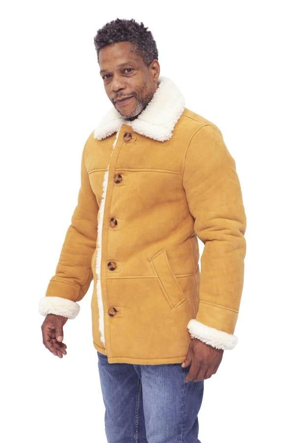 Infinity Leather Mens Classic Sheepskin Car Coat-Auburn