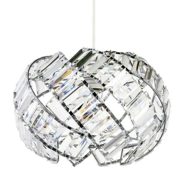 Modern Chrome Pendant Lamp Shade with Curved Strips and Acrylic Prisms Image 1