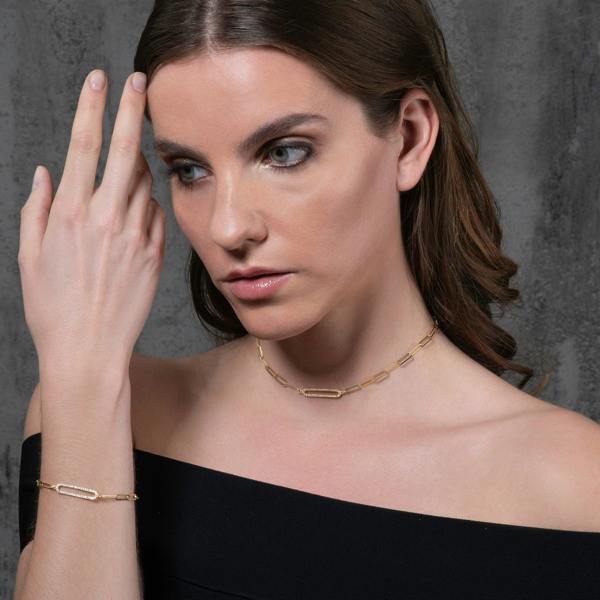 Gold Plated Link Chain Choker Necklace for Women with Cubic Zirconia Stones - namana.london