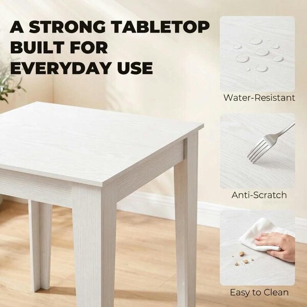 Dining Table for 4, 80L x 80W x 75Hcm, Modern Square Kitchen Table, White