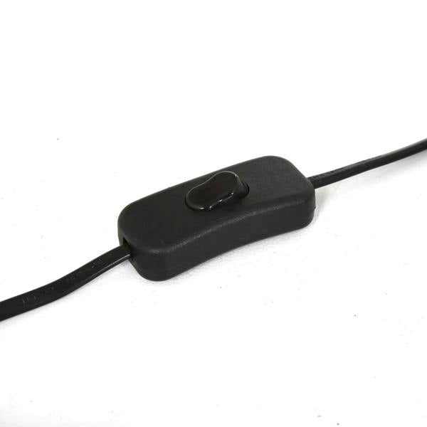 Black inline power switch on the lamp cord