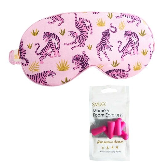 SMUG Satin Sleep Mask - Pink Tiger - Sleep Mask & Pink Earplugs