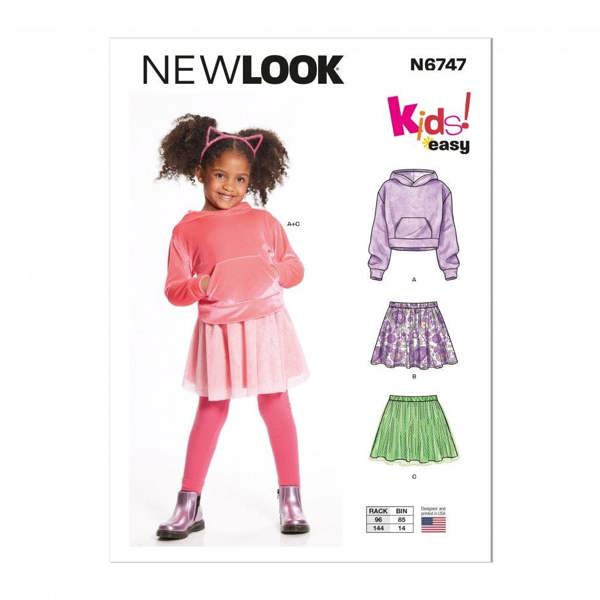 New Look Sewing Pattern 6747, Hoodies, Skirts for Kids, A (3-4-5-6-7-8) - Easy