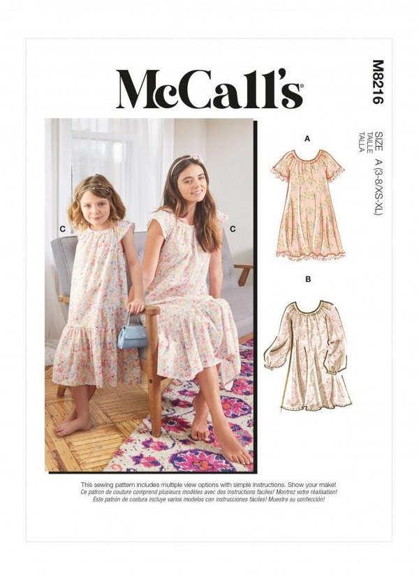McCalls 8216 Paper Sewing Pattern – Women's & Kids' Dress, Size 3-8 Kids / XS-XL Misses, Easy