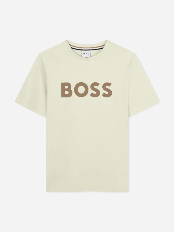 BOSS Boys Logo Print T-Shirt in Ivory