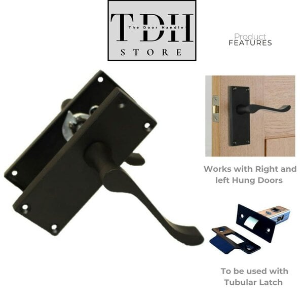EDH Door Hardware Matt Black Victorian Scroll Door Handles on Backplate – 118mm x 42mm 4 Pairs