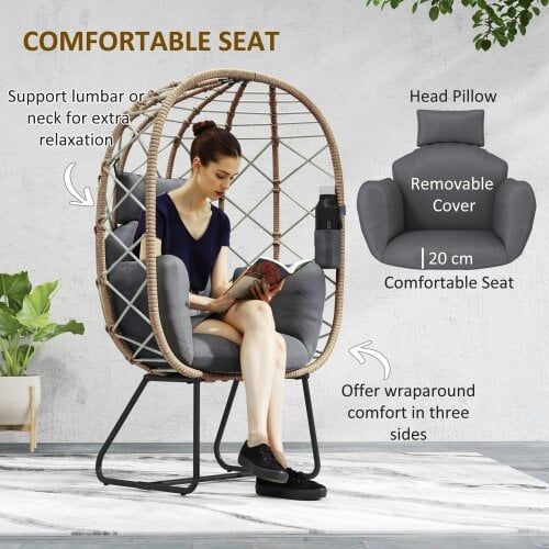 Wyld Haus Nepa Rattan Brown and Grey Outdoor Garden Egg Chair With Cushions And Cup Holder