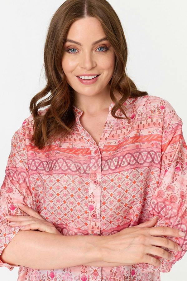 Pink | Abstract 3/4 Sleeve Relaxed Tunic Shirt