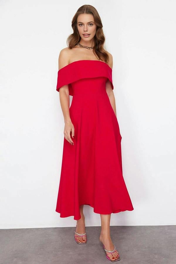 WOVCOR Elegant A-Line Woven Evening Dress with Collar Detail
