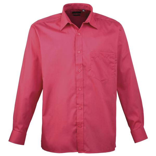 Premier Mens Premier Poplin Long-Sleeved Formal Shirt - Hot Pink