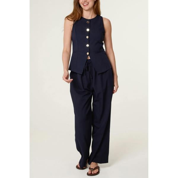 Blue Vanilla Round Neck Button Through Vest & Trouser Set