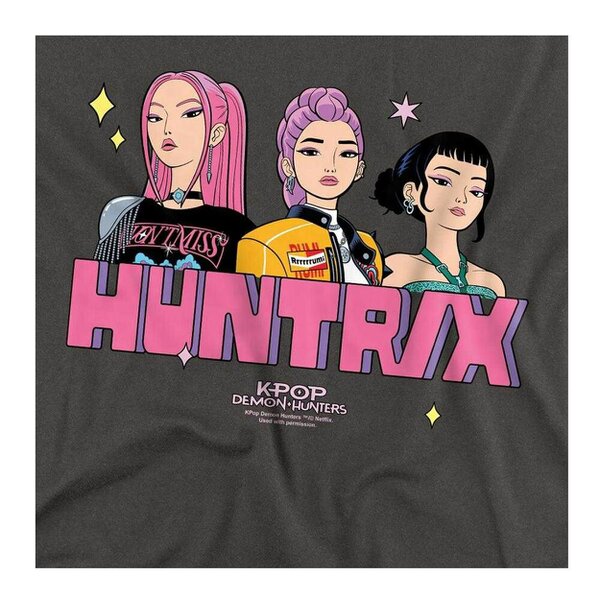 K-Pop Demon Hunters Unisex Adult Huntrix Blocky Glam Long-Sleeved T-Shirt - Charcoal