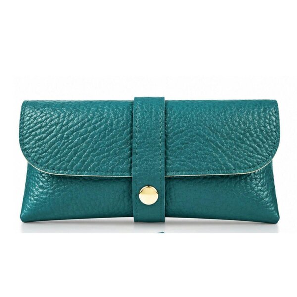 Love EMVY Italian Genuine Leather Glasses Case with Press Stud Fastening - Teal
