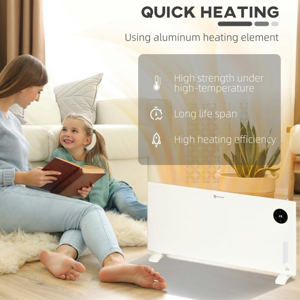 HOMCOM 2000W Electric Convector Heater, Quiet Space Heater with LED Display, White