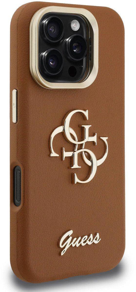 Guess PU Grained 4G Logo Stand Camera Frame Case for iPhone 16 Pro 6.3" Brown - GUHCP16LPCS4GSW