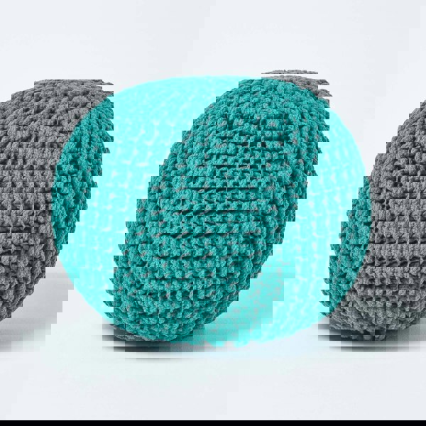 HOMESCAPES Round Cotton Knitted Pouffe Footstool Bean Filled Hand Knitted