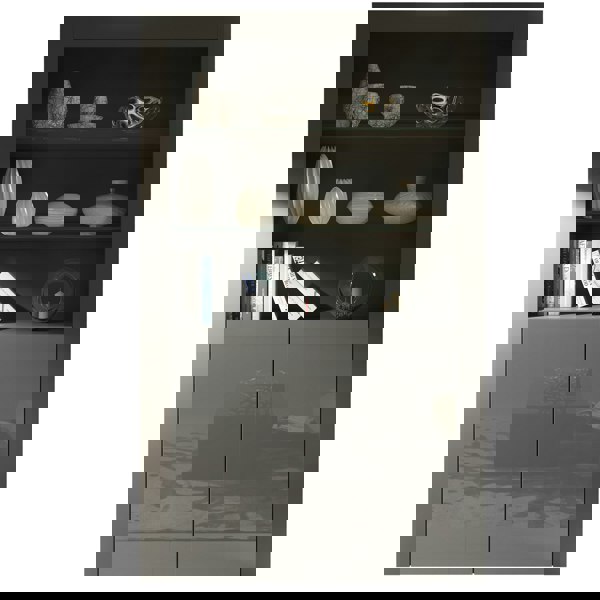 Mex Furniture Tall Display Cabinet 170cm Oak Matt Body and White Gloss Doors – Modern Open Shelving Unit (Copy) (Copy)